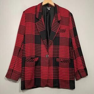 Chad Stevens Size Large Red Black Plaid Jacket Blazer Academia Clueless Preppy